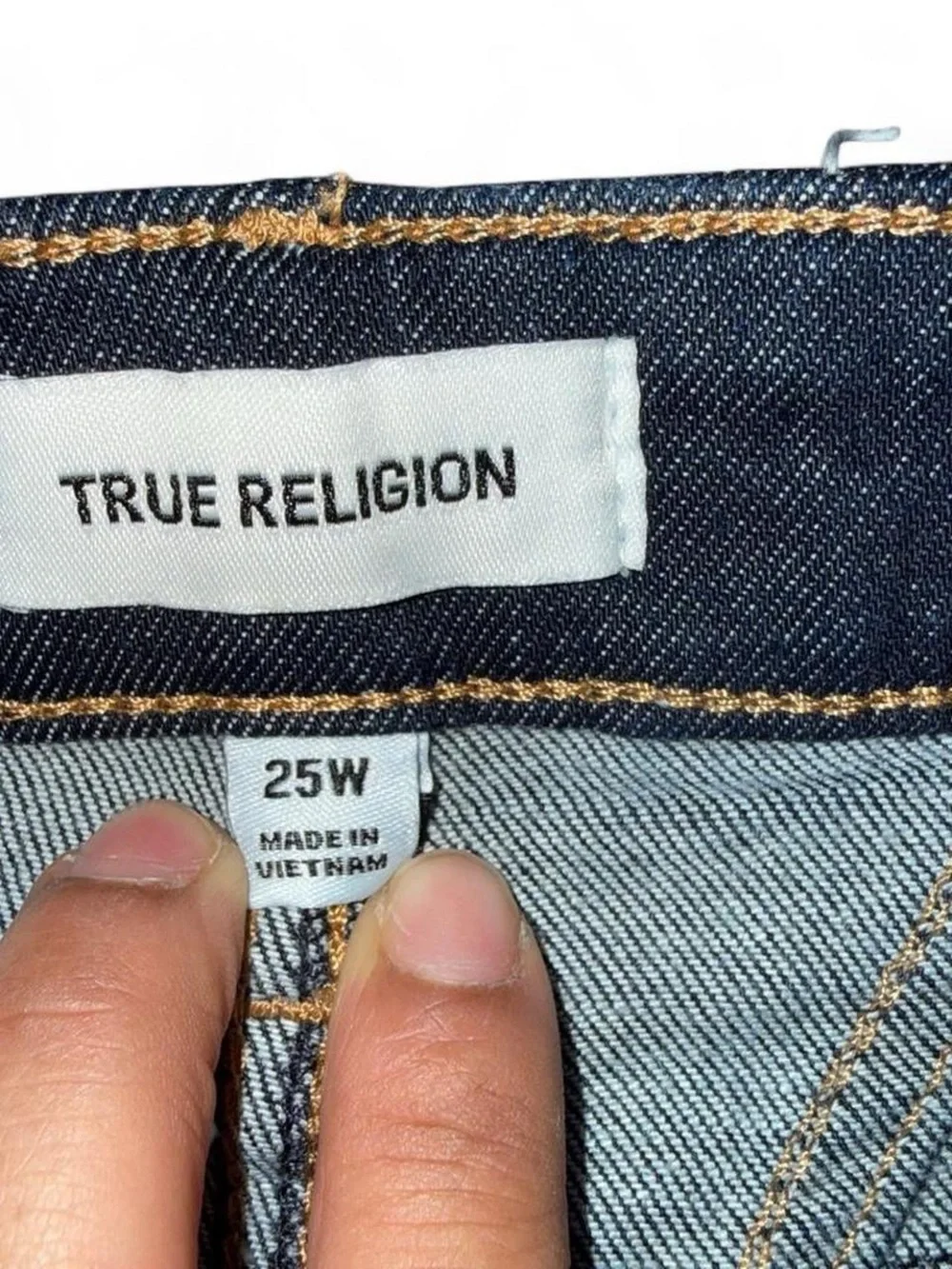 True Religion Dark Blue Denim Pencil Skirt with Contrast Stitching